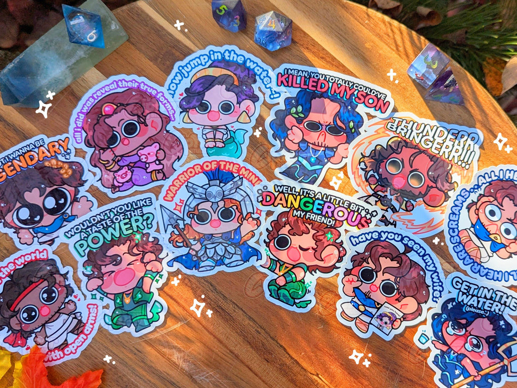 epic the musical inspired stickers
odysseus, telemachus, circe, penelope, poseidon, zeus, all i hear are screams, polites, hermes, athena, warrior of the mind, get in the water please