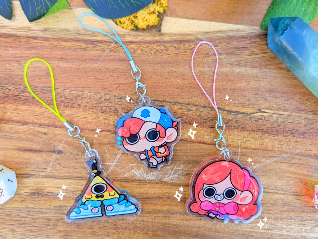 gravity falls phone charms
baby bill cipher, dipper, mabel