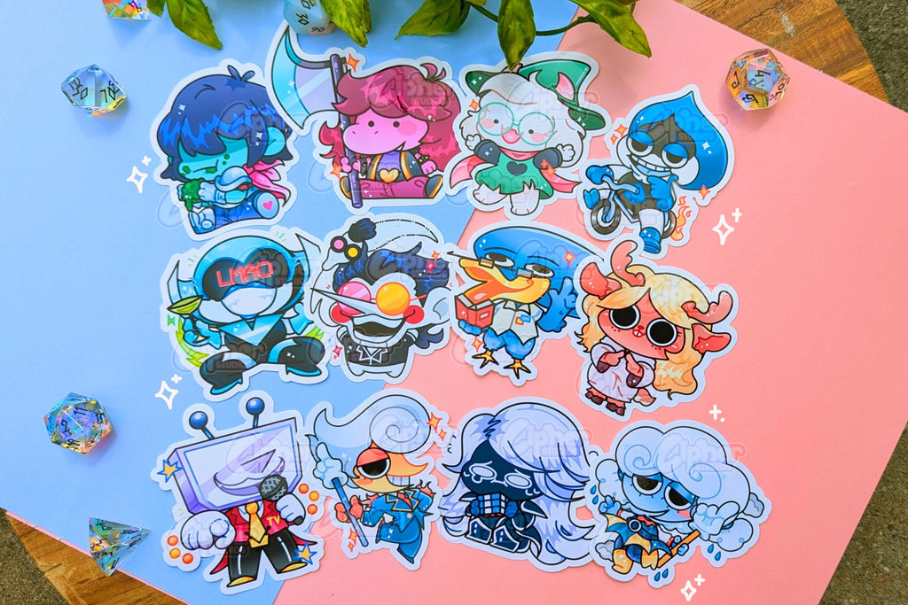 DELTARUNE Inspired Stickers! [Ft. Kris, Susie, Ralsei, Rouxls Kaard, Lancer, Noelle, Berdly, Queen, Spamton, Mr. Tenna, Lanino & Elnina!]
