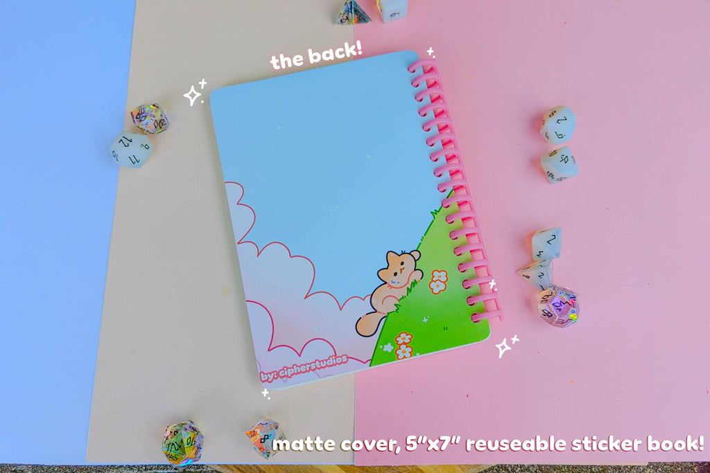 Void Cat & Flower Field Sticker Book ft. Re-useable Sticker Paper and Openable Rings