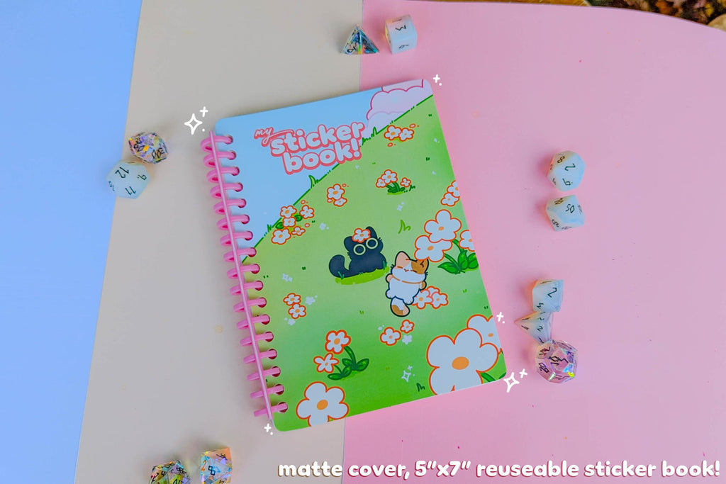 Void Cat & Flower Field Sticker Book ft. Re-useable Sticker Paper and Openable Rings