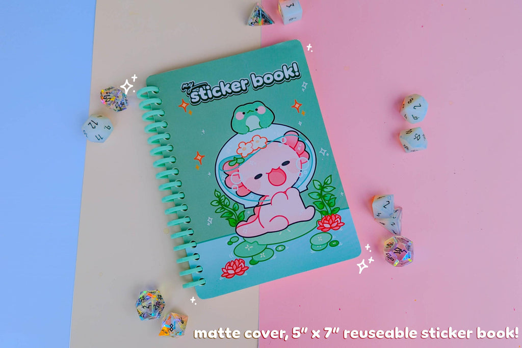 Axolotl & Frog Sticker Book ft. Re-useable Sticker Paper and Openable Rings