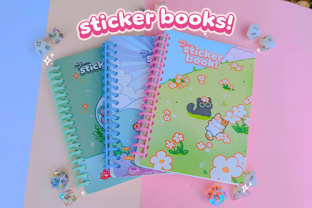 Void Cat & Flower Field Sticker Book ft. Re-useable Sticker Paper and Openable Rings