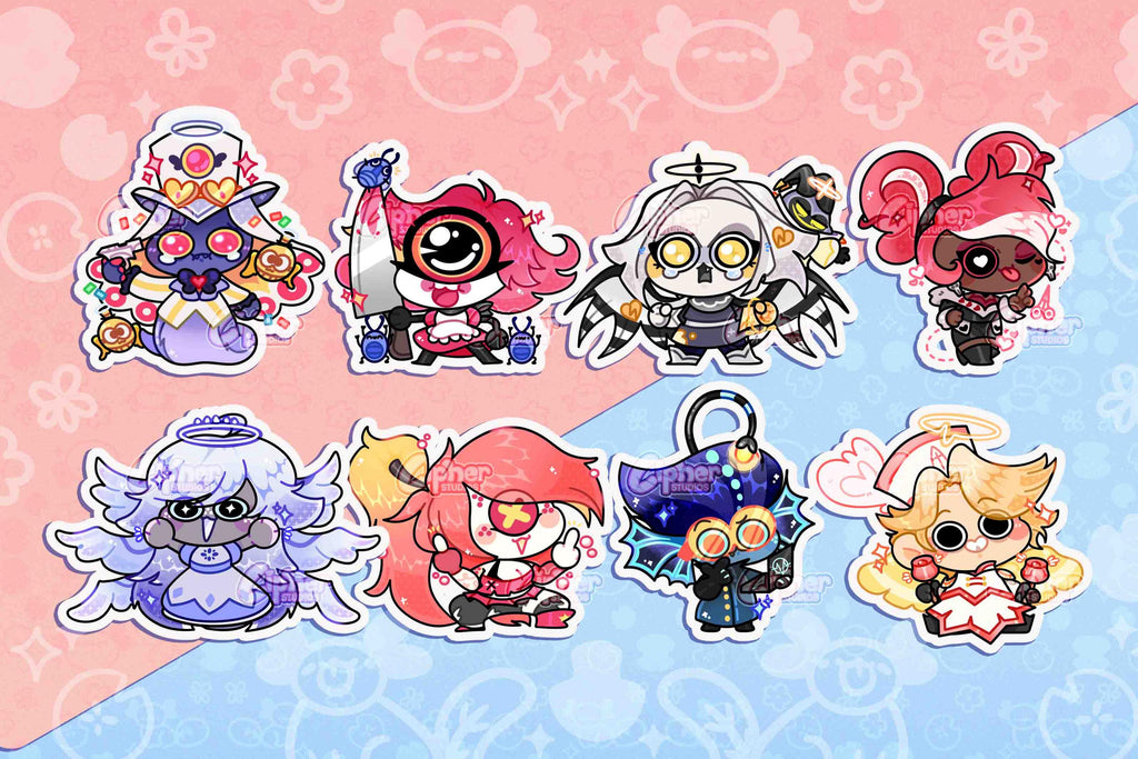 Hazbin Hotel Inspired Stickers ft Sir Pentious, Niffty, Lute, Velvette, Emily, Cherri, Baxter & Abel