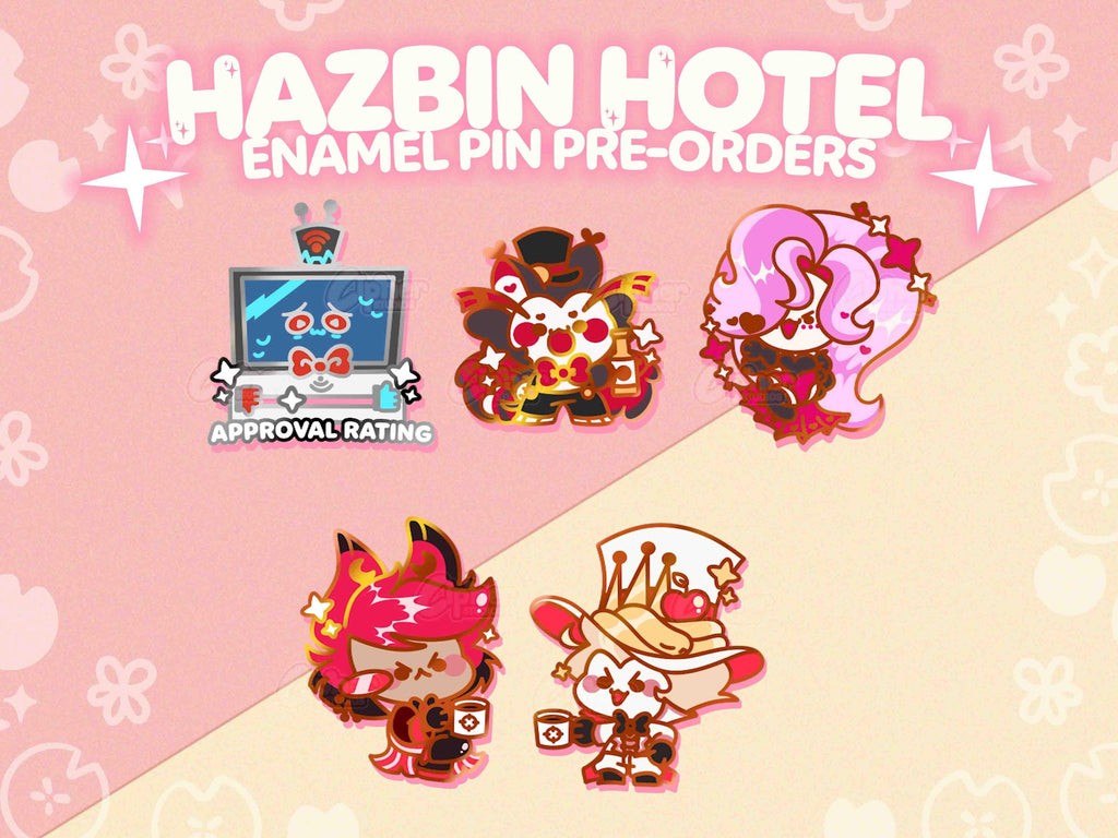 PREORDER || Hazbin Hotel Inspired Enamel Pins Ft. Vox, Lucifer, Alastor, Husk & Angeldust