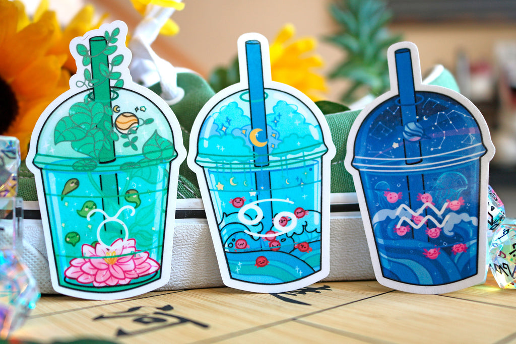 Zodiac Boba Tea Stickers! [Aries, Taurus, Gemini, Cancer, Leo, Virgo, Libra, Scorpio, Sagittarius, Capricorn, Pisces, etc!]