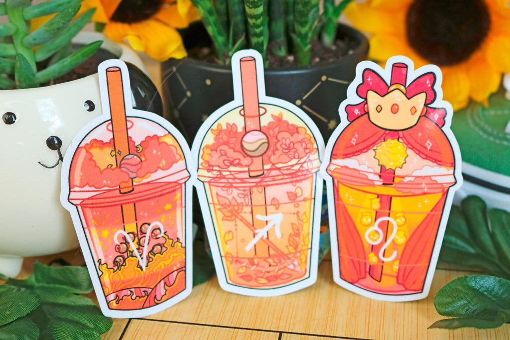 Zodiac Boba Tea Stickers! [Aries, Taurus, Gemini, Cancer, Leo, Virgo, Libra, Scorpio, Sagittarius, Capricorn, Pisces, etc!]