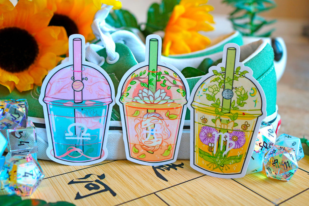 Zodiac Boba Tea Stickers! [Aries, Taurus, Gemini, Cancer, Leo, Virgo, Libra, Scorpio, Sagittarius, Capricorn, Pisces, etc!]