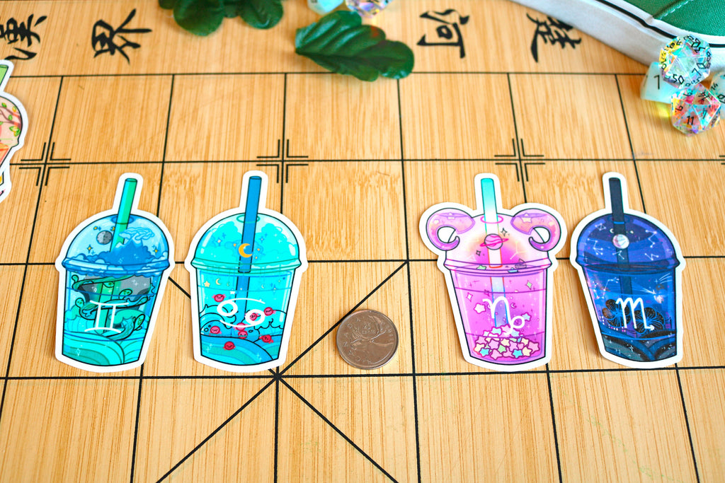 Zodiac Boba Tea Stickers! [Aries, Taurus, Gemini, Cancer, Leo, Virgo, Libra, Scorpio, Sagittarius, Capricorn, Pisces, etc!]