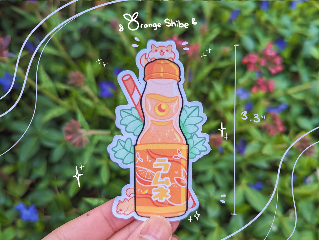 Ramune Drink Stickers [Ft. Froggy Lily, Coffee Calico, Cherry Bunny, Orange Shibe, Peach Axolotl, Lemon Ducky!] Aesthetic Drink Stickers!